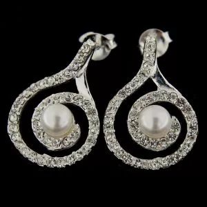 925 Sterling Silver Jeweled Fancy Centered PEARL Earring