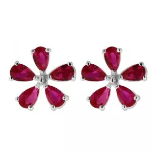 925 Sterling Silver Jeweled Flower Ear Stud