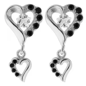 Dangling Jeweled Heart 925 Sterling Silver Ear Stud Ear Ring