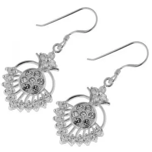 Fancy Jeweled Dangling Heart 925 Sterling Silver Ear Ring