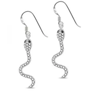 Jeweled Snake Dangling 925 Sterling Silver Ear Ring