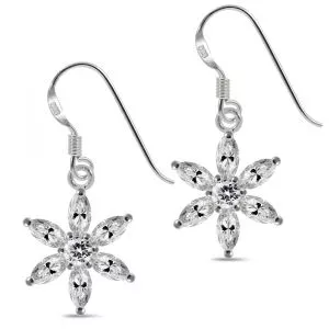 Jeweled Flower Design 925 Sterling Silver Ear Ring