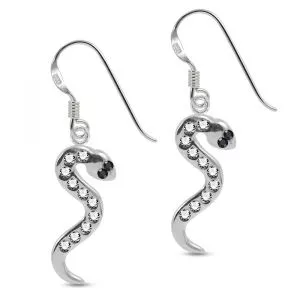 Fancy Jeweled Snake Dangling 925 Sterling Silver Ear Ring