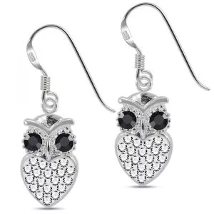 Jeweled Owl Dangling 925 Sterling Silver Ear Ring