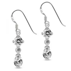 Fancy CZ Jeweled dangling 925 Sterling Silver Ear Ring