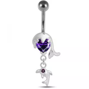 Dangling Jeweled Dolphin Belly Ring