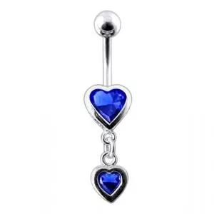 Moving Duel Jeweled Heart Belly Ring