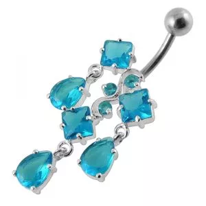 Moving Jeweled Charms Banana Bar Navel Ring