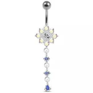 Moving Multi Jeweled Flower Navel Curved Bar Ring