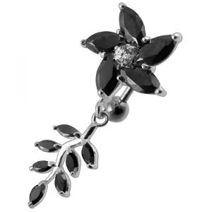 Moving Jeweled Flower Designed Belly Button Ring
