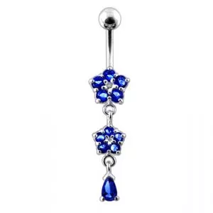 Moving Jeweled Double Flower Navel Ring