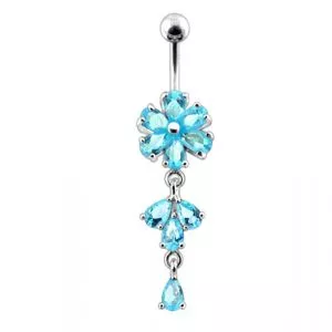 Moving Flower Designed Jeweled Navel Ring
