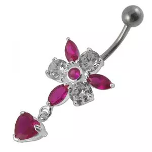 Moving Jeweled Flower Designed Navel Ring