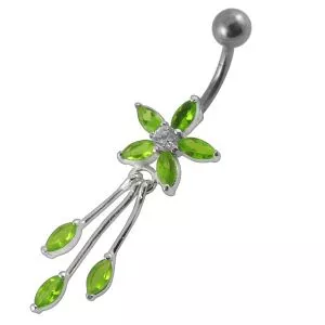 Moving Jeweled Flower Navel Banana Bar Body Jewelry Ring