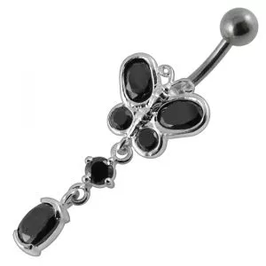 Multi Stones Moving Fancy Curved Navel Ring