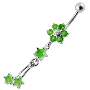Moving Jeweled Flower and Star Shaped Belly Ring