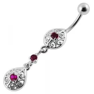 Fancy Silver Jeweled Dangling Belly Ring Body Jewelry