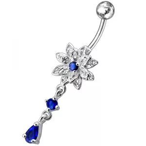 14 Gauge Moving Jeweled Fancy Curved Navel Ring