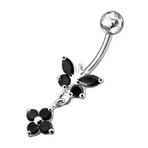 Moving Jeweled Butterfly Banana Bar Navel Ring
