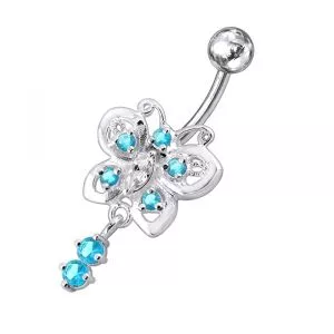 Moving fancy Jeweled Butterfly Curved Navel Ring