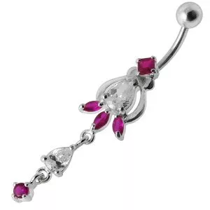 Artistic Flower Dangling Belly Moving Ring