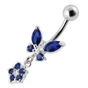 Butterfly with Flower Dangling Belly Ring