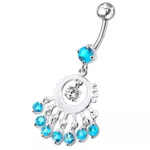 Chandelier Dangling Green Gems Curved Bar Belly Ring