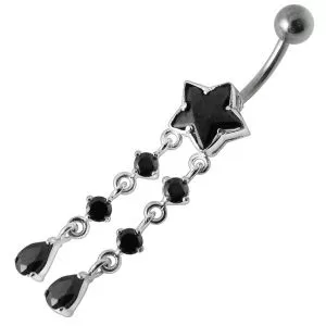 Emerald Color Star Stone Dangling Belly Ring