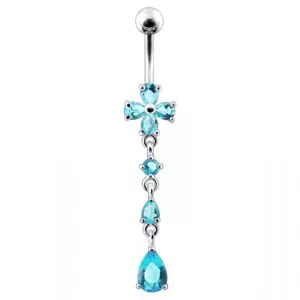 Flower Silver Dangling SS Curved Navel Body jewelry Belly Ring