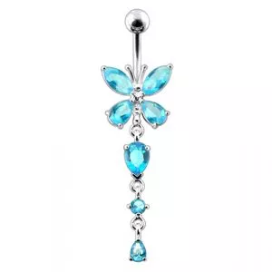 Silver Butterfly Dangling Navel Belly Ring