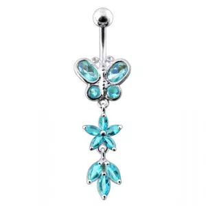 Butterfly and Flower Dangling Belly Bar