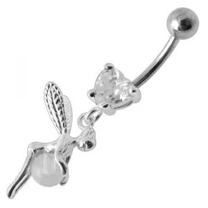 Angel Dangling Heart Jeweled Belly Ring