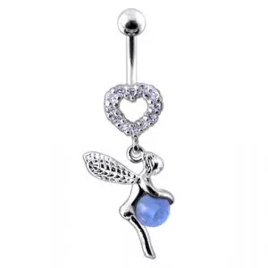 Angel Dangling Jeweled Heart Navel Ring