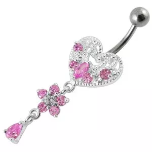 Jeweled Heart Dangling Navel Belly Ring