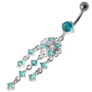 Dangling Fancy Jeweled SS Bar Navel Ring