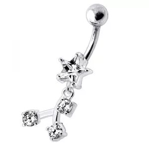 Fancy Silver Dangling Pink Jeweled Navel Ring Body Jewelry