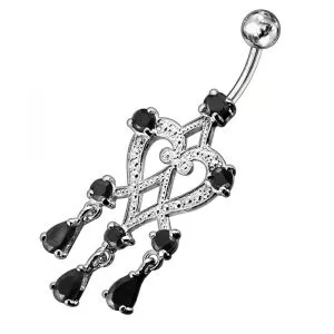 Sterling Silver Dangling Jeweled SS Bar Belly Ring Body Jewelry