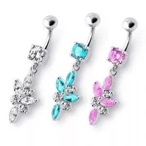 Fancy Dangling 925 Sterling Silver Jeweled Navel Ring Body Jewelry