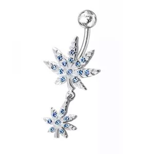 Fancy Jeweled Double Marijuana leaf Dangling Belly RingFancy Jeweled Double Marijuana leaf Dangling Belly Ring