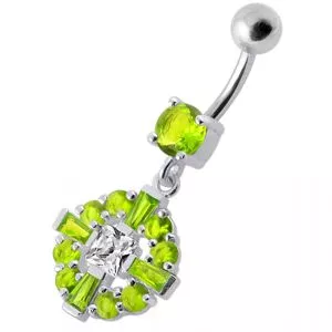 Fancy Royal Vinatge Blue And White CZ Jeweled Dangling Belly Ring