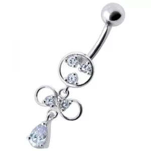 Fancy CZ Jeweled Girl LOgo Dangling Belly Navel Ring