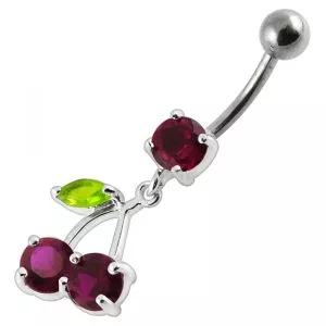 Mix Jeweled Fancy Silver Dangling Belly Ring With SS Bar