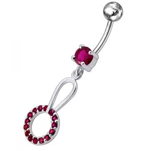 14 Gauge Jeweled Fancy Dangling SS Curved Navel Ring