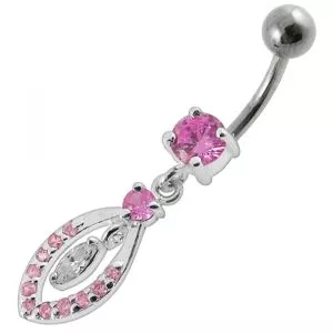 14G Jeweled Fancy Silver Dangling SS Bar Banana Belly Ring