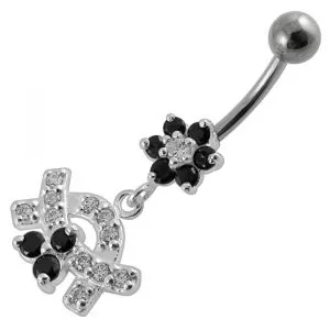 Jeweled Crown With Flower Silver Dangling Banana Bar Navel Belly Ring