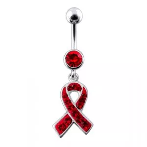 Fancy Red Jeweled RED CROSS Logo Dangling Belly Ring