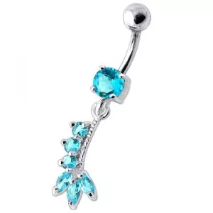 Fancy Purple Jeweled Silver Dangling Curved Bar Belly Ring