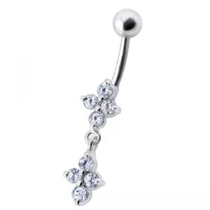 Fancy White Stone Studded Dangling Body Jewelry Navel Ring