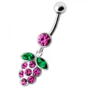 Silver Fancy Jeweled EVA Dangling Curved Belly Ring