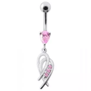 Fancy Pink Jeweled Heart Design Dangling Navel Ring